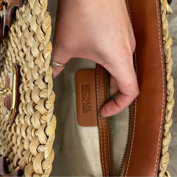 Michael Kors Vintage Women’s Santorini Straw Raffia Leather Tote Shoulder Bag - Picture 10 of 16